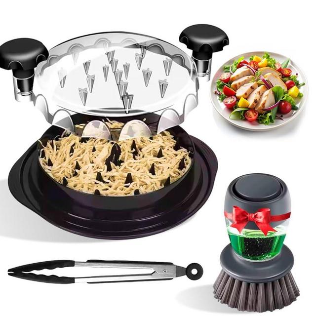 Velvise Chicken Shredder Set - Visible Meat Shredder Machine with Silicone Base Mat, Food Tong, and Automatic Liquid Dispenser - BPA Free, Ergonomic Handle, Suitable for Pork, Beef, and Chicken Breast