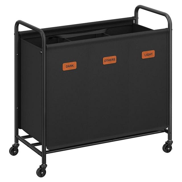 SONGMICS Laundry Hamper with Wheels, 3-Section Laundry Sorter, 44.9 Gal. Capacity, Portable Laundry Cart with 5 Labels, for Laundry Room, Bedroom, Bathroom, Ink Black URLS330B01