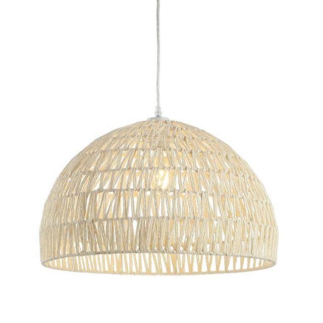 JONATHAN Y JYL6504A Campana 20" Woven Rattan Dome LED Pendant, Scandinavian, Minimalist, Transitional for Kitchen, Living Room, Cream