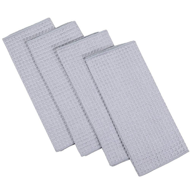 Homaxy Premium Microfiber Waffle Weave Kitchen Towels, 16 x 28 Inch Ultra Absorbent and Solid Color Dish Towels, 4 Pack, Grey