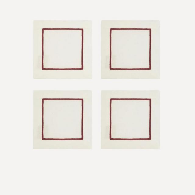 Set of 4 Sophie One Cord Cocktail Napkins, Burgundy