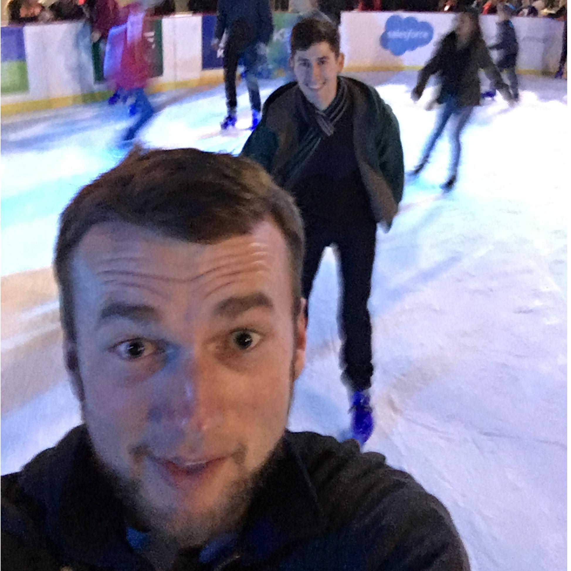 Our second ever date, ice skating in SF