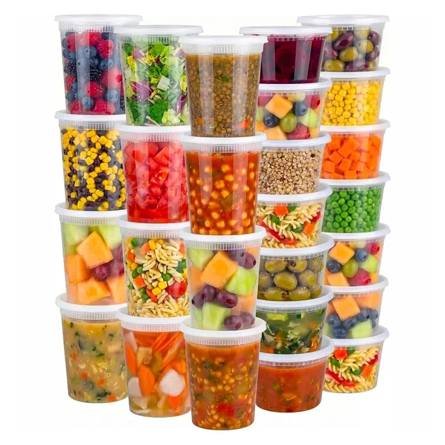 JoyServe Plastic Deli Containers with Lids, 48 Sets, 16 oz and 32 oz, Clear