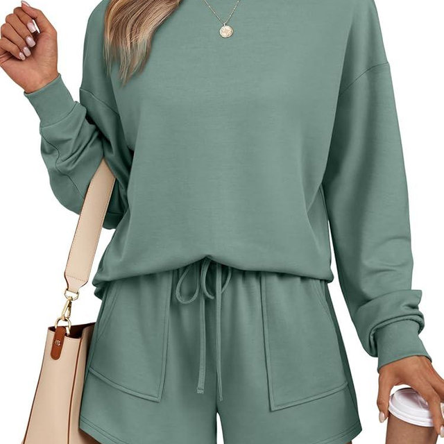 LILLUSORY Lounge Sets for Women Two Piece Sweat Short Set Pajama Matching Outfits with Pocket 2025 Fall Fashion Clothes