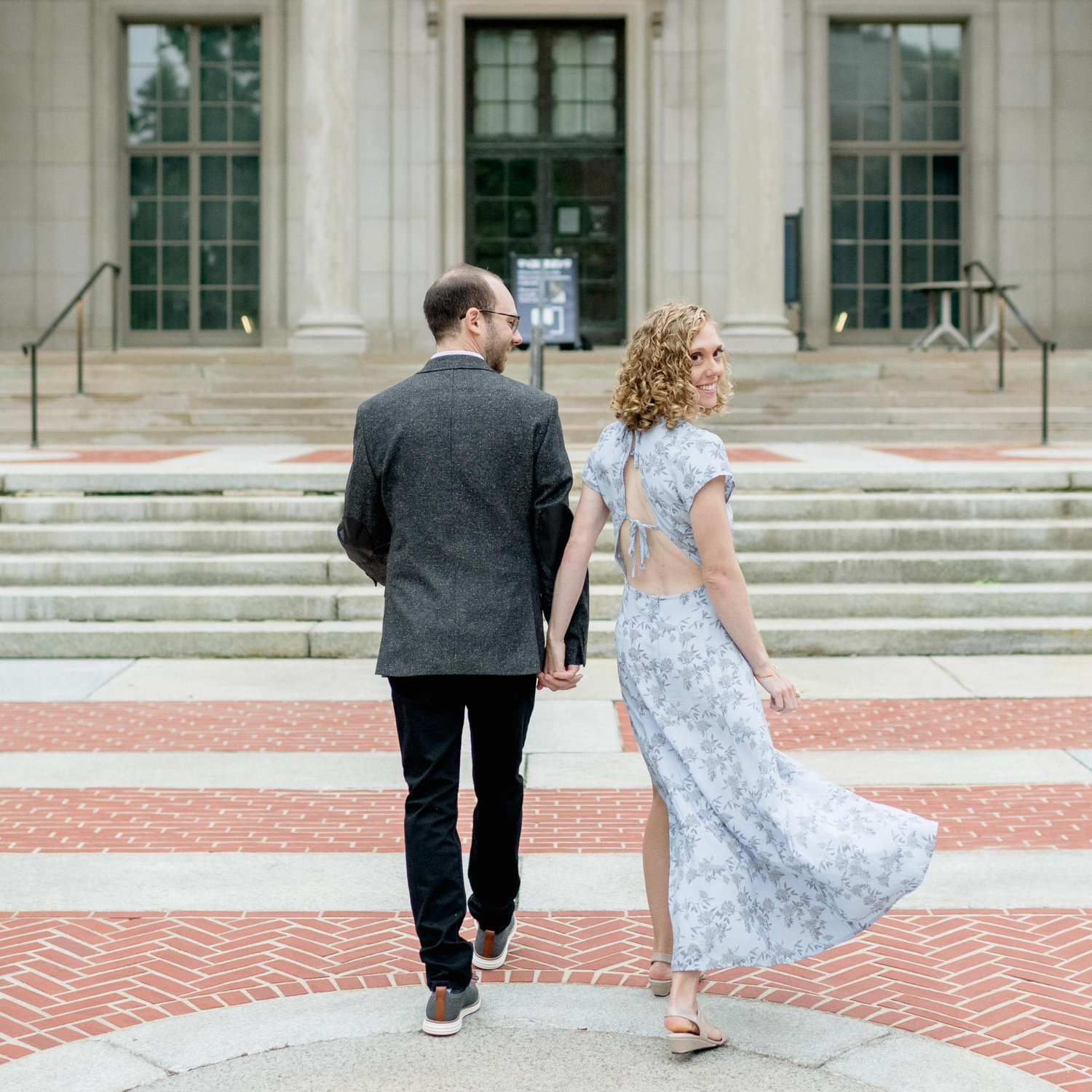 Engagement photos at the Law Quad at the University of Michigan