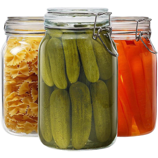 HomArtist Square Glass Jars with Airtight Lid 50 FL OZ [Set of 3],Glass Canisters with Clamp Lids,Glass Food Storage Jars for Flour, Sugar, Rice, Cereal, Best for Canning, Kitchen & Pantry Storage