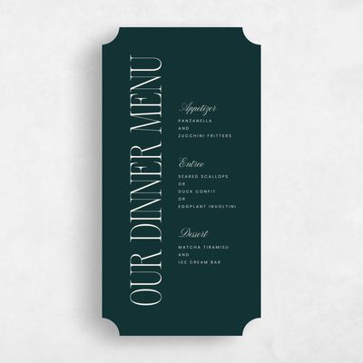 Green Ticket Wedding Menu - Thisbe