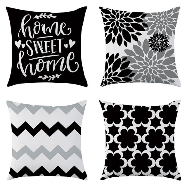 Modern Decorative Pillow Covers 18x18 Set of 4 Farmhouse Double-Sided Printing Pillow Covers Black Outdoor Cushion Covers for Couch Patio Garden