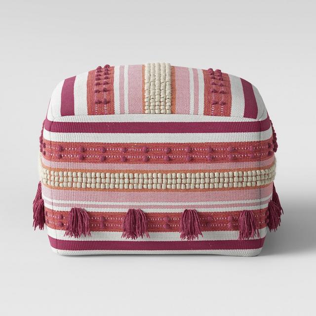 Lory Pouf Textured with Tassels Blush - Opalhouse™