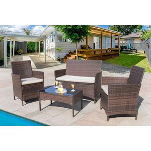Homall 4 Pieces Outdoor Patio Furniture Sets Clearance Rattan Chair Wicker Set,Outdoor/Indoor Use Backyard Porch Garden Poolside Balcony Furniture (Brown)