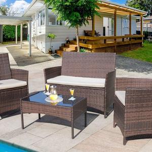 Homall 4 Pieces Outdoor Patio Furniture Sets Clearance Rattan Chair Wicker Set,Outdoor/Indoor Use Backyard Porch Garden Poolside Balcony Furniture (Brown)