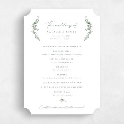 White Ticket Wedding Program - Verde