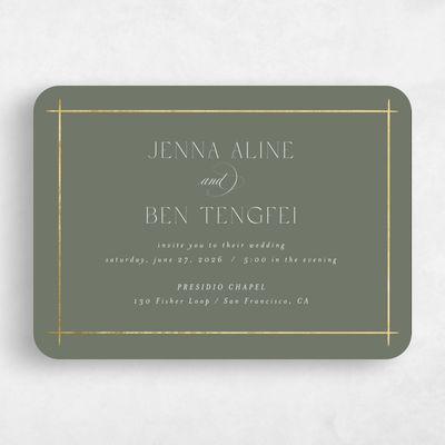 Green Rounded Wedding Invitation - Mecca Landscape Foil