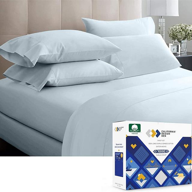 Luxury Sheets 1000 Thread Count, 100% Cotton Sheets, Very Smooth Soft & Thick with Deep Pockets, King Size Sheets Set Cotton 4 Pc Set (Blue)