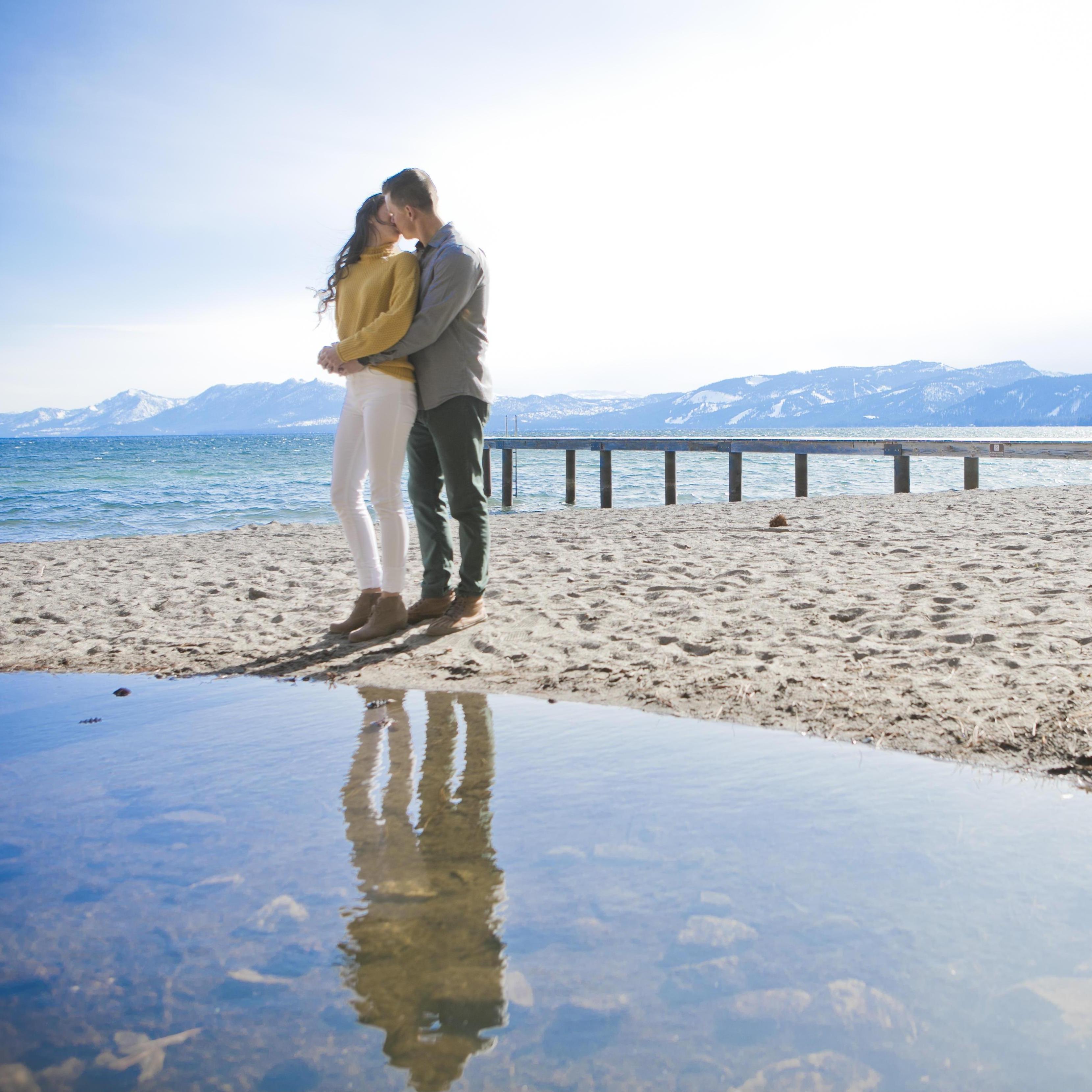 Some of our favorites from our engagement photo session at Skylandia Beach in North Lake Tahoe in March 2021!