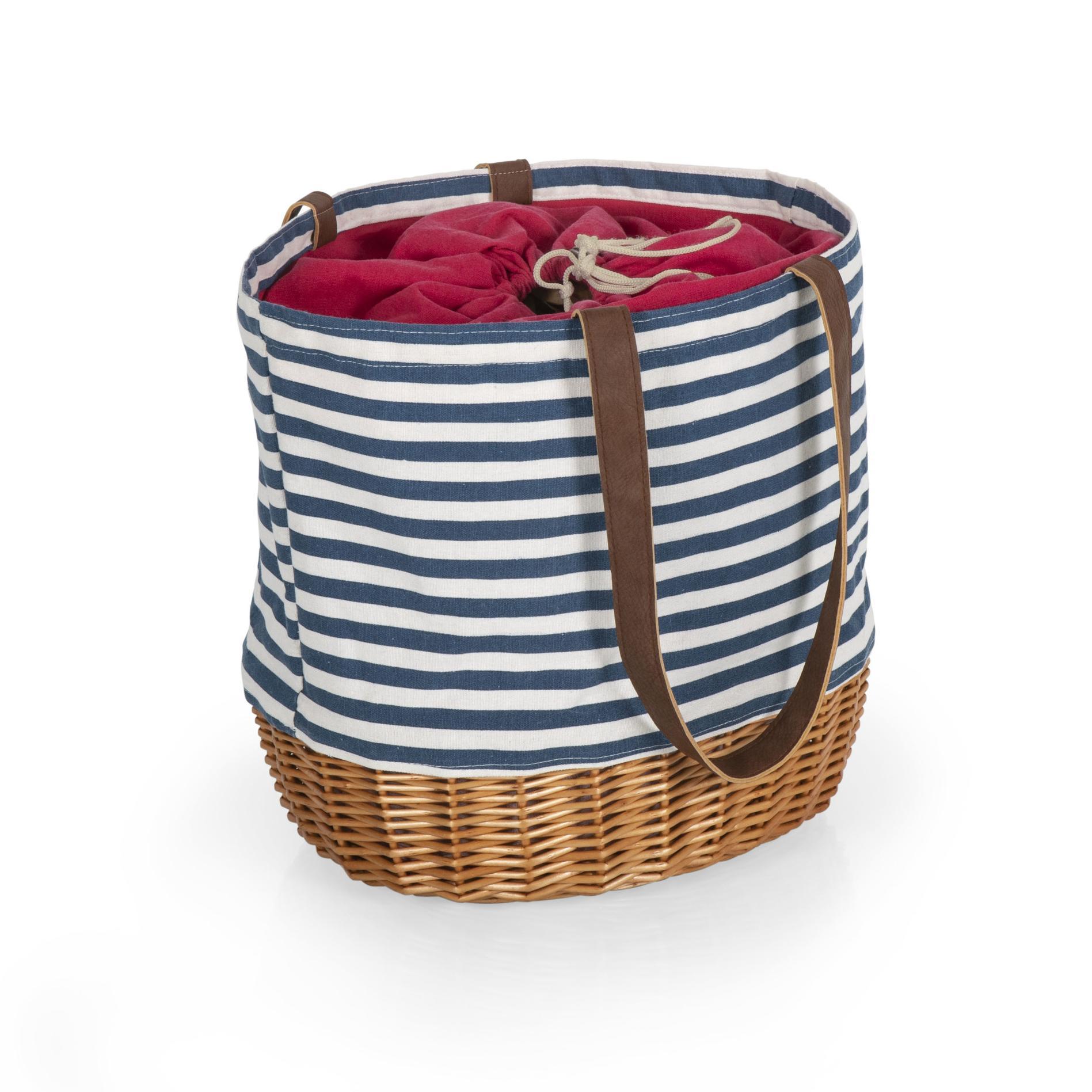 Picnic Time Coronado Tote - Navy Blue and White Stripe