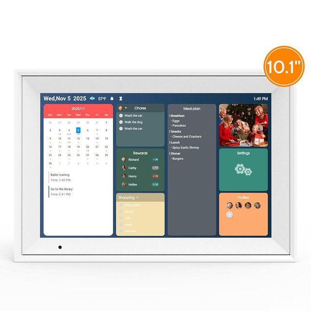 Digital Calendar - 10.1'' Smart Electronic WiFi Chore Chart with 1280 * 800 IPS HD Touch Screen Display, Interactive Family and Hearth Chore Planner, Auto-Rotate Easy Setup to Sync via AiMOR APP