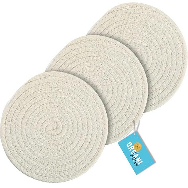 OrganiHaus Cotton Rope Pot Holder | Set of 3 Hot Pads for Kitchen Pot Holders | Rope Trivets for Hot Dishes | Trivets for Kitchen Counter | Trivets for Table | Heat Resistant Mat - Full White
