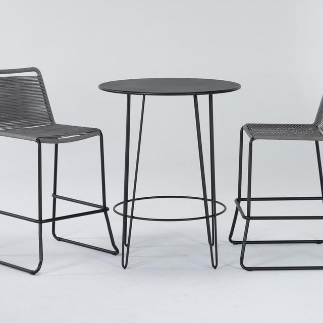 Caspian Outdoor Bar With Grey Barstools Set For 2
