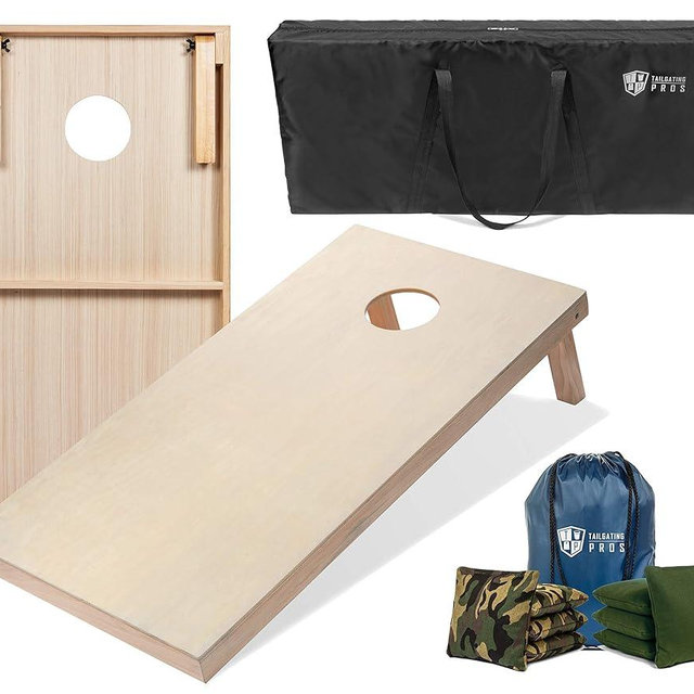 Tailgating Pros Cornhole Boards - 4'x2' & 3'x2' Cornhole Game w/Carrying Case & Set of 8 Corn Hole Bags - 150+ Color Combos! Optional LED Lights