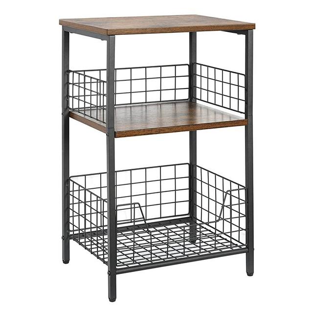 Side Table, Industrial Retro End Table Nightstand Storage Shelf for Living Room Bedroom Kitchen Family and Office,Small Table for Small Spaces(Rustic Brown & Black)