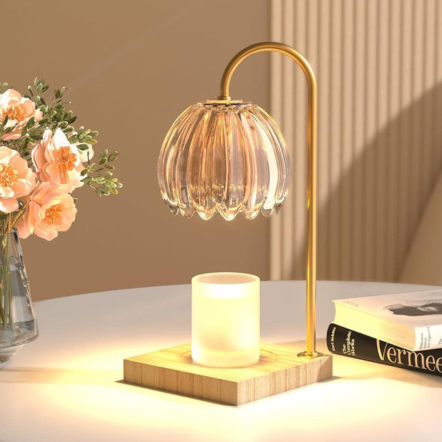 Candle Warmer Lamp with Timer, Dimmable Candle Melter Lamp for Small & Large Jar Candles, Top Down Electric Melting Lamp with 2*50W Bulbs, Vintage Candle Heater Light for Scented Candles(Amber)