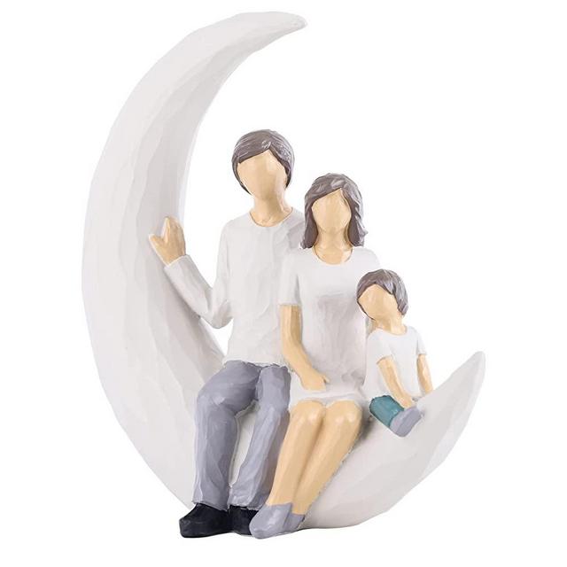 Family of 3 Figurines, Family Parents and Kids Statues, Resin Father and Son and Mother and Daughter Statue, Gifts for Dad Mom or Children, Bedroom Living Room Bookcase Tabletop Family of 3 Decor