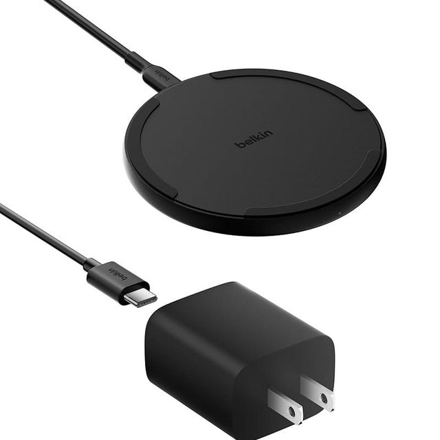 Belkin Wireless Charging Pad 15W - Qi Charger, Charging Station for Apple iPhone 16, iPhone 15/14/13 Series, AirPods, Samsung Galaxy S25, Galaxy S24, Pixel - Power Supply and Cable Included - Black