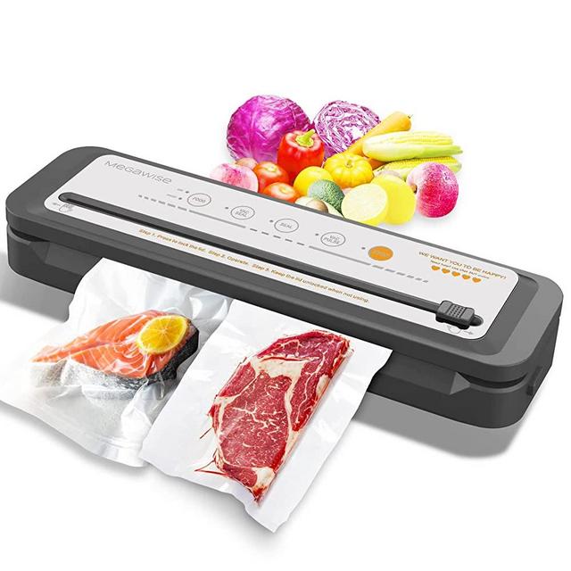 MEGAWISE Vacuum Sealer Machine, Portable Strong Suction Power Food Sealer, Bags and Cutter included with External Vacuum Function, Freshness Saver（Silver)