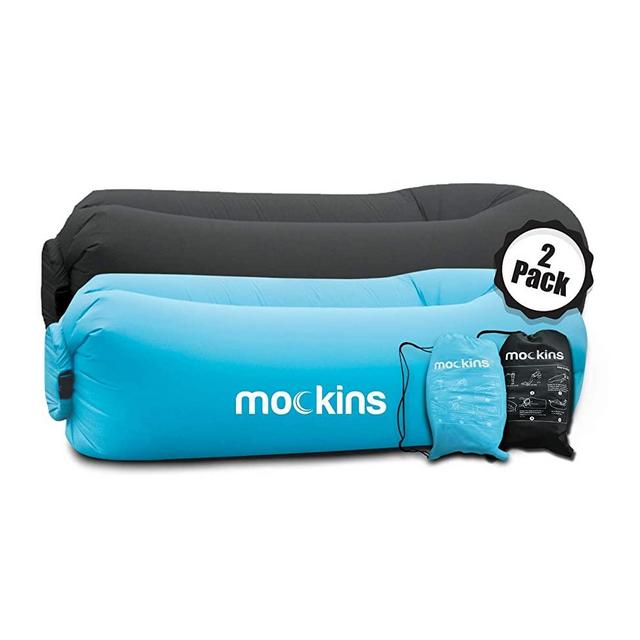 Mockins 2 Pack Black & Blue Inflatable Loungers Hangout Sofa Bed with Travel Bag Pouch The Portable Inflatable Couch Air Lounger is Perfect for Music Festivals & Camping Accessories Inflatable Hammock