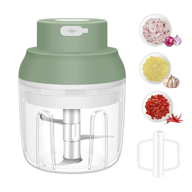 Electric Garlic Chopper, 250ML Garlic Mincer with Egg Beater, Mini Portable Vegetable Chopper, Garlic Grinder Masher Onion Chopper, USB Small Food Processor for Veggie, Garlic, Ginger, Chili(Green)