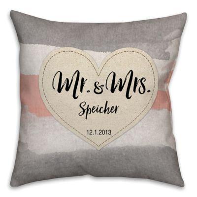 "Mr. & Mrs." Watercolor Linen Love 18-Inch Square Throw Pillow