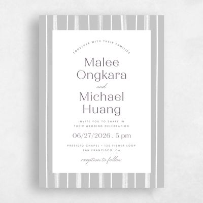 Gray, Grey Wedding Invitation - Coastal Portrait