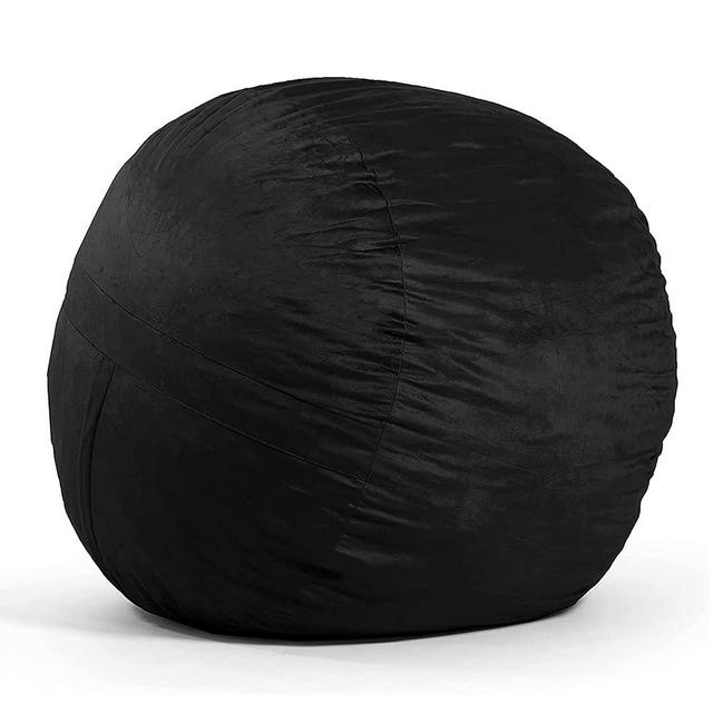 Big Joe Fuf Large Foam Filled Bean Bag Chair with Removable Cover, Black Plush, Soft Polyester, 4 feet Big