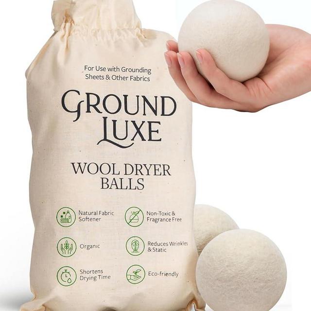 GroundLuxe Premium New Zealand Wool Dryer Balls - 6-Pack, 100% Organic, Hand-Felted, Reusable, Reduce Drying Time - Natural Fabric Softening, Wrinkle & Static Reduction