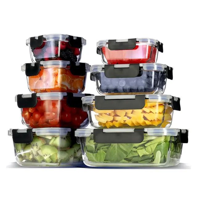 JoyTable Glass Food Storage Containers with Lids, 16PC Airtight Glass Meal Prep Containers, 8 Reusable Glass Containers with Leakproof Snap Lock Lids