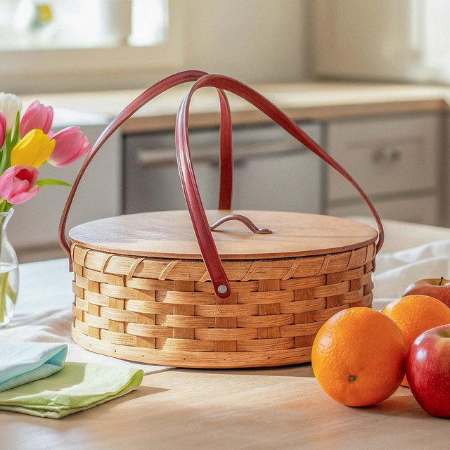 Single Pie Carrier | Amish Woven Wooden Pie Basket w/Lid