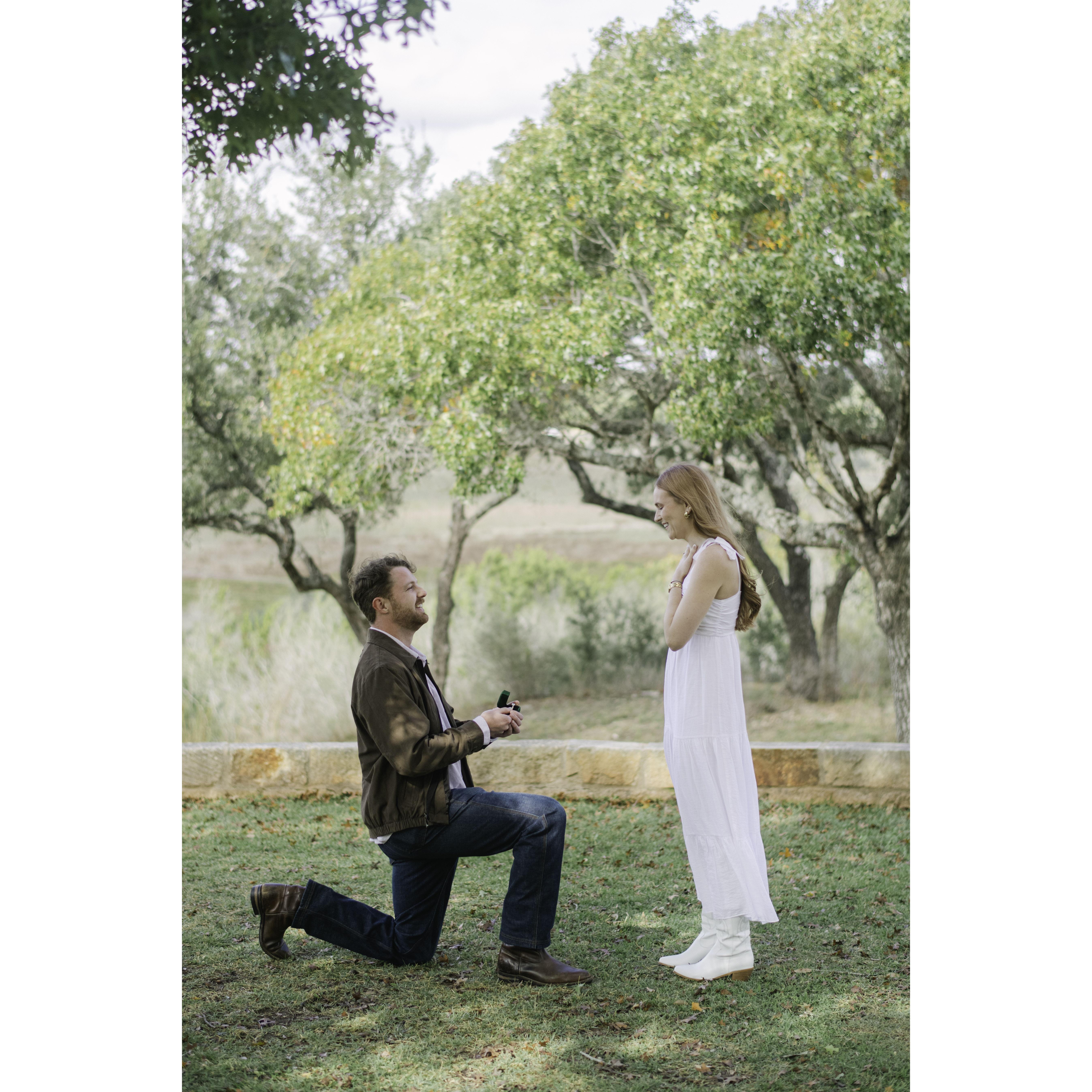 Hunter proposed at a winery in Driftwood, TX on 11/24/24!