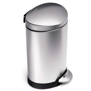 simplehuman 6 Liter / 1.6 Gallon Stainless Steel Compact Semi-Round Bathroom Step Trash Can, Brushed Stainless Steel