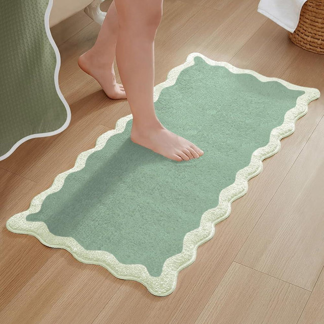 MONDAY MOOSE Bath Mat with Scalloped Wavy Ripple Design, Microfiber Absorbent Non Slip Tufted Rug for Floor, Shower or Kitchen (24x47 inch, Sage)