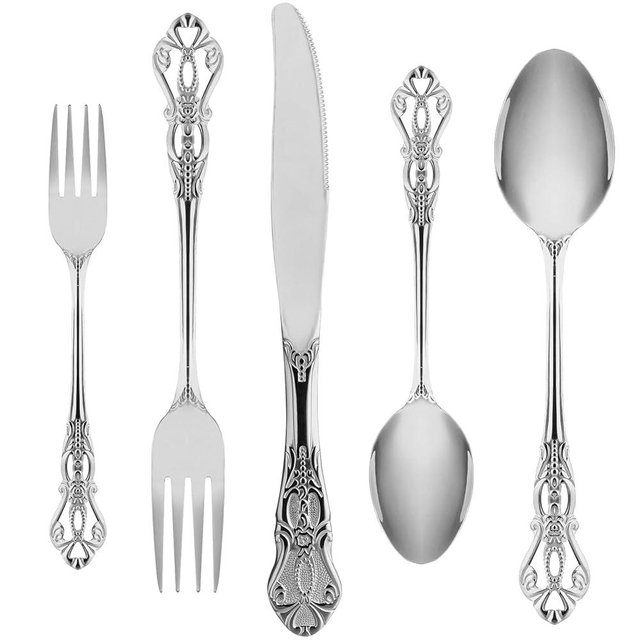 Silverware Set for 8, Stainless Steel Gorgeous Retro Royal Flatware Set, 40-Pieces Cutlery Tableware set, Kitchen utensils set Include Spoons And Forks Set, Mirror Finish, Dishwasher Safe