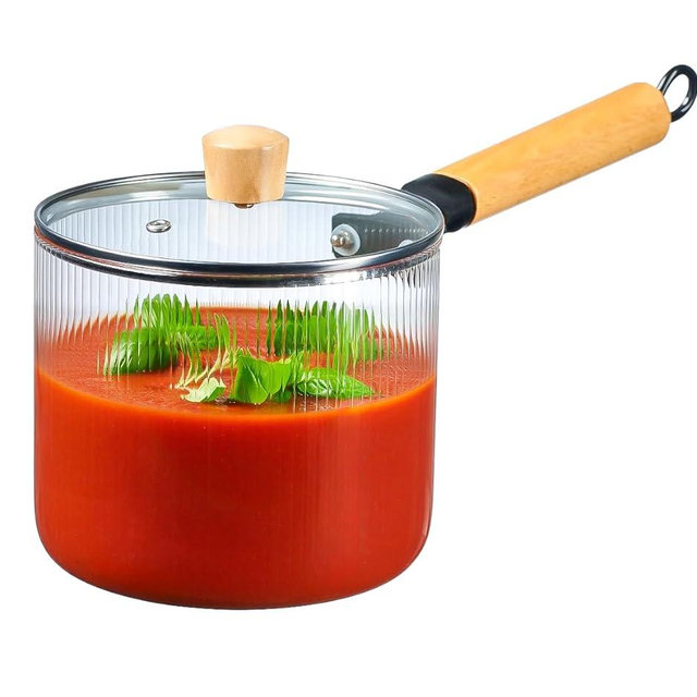 Le'raze Glass Cooking Pot with Lid - 2L(68oz) Heat Resistant Tempered Borosilicate Glass Cookware Stovetop Pot Set - Saucepan Simmer Pot with Cover Safe for Soup, Milk, and Baby Food.