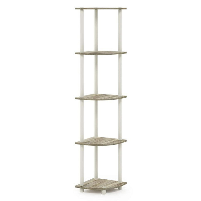Furinno Turn-N-Tube 5 Tier Corner Display Rack Multipurpose Shelving Unit, Sonoma Oak/White