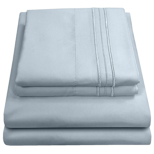Queen Size Bed Sheets - Breathable Luxury Sheets with Full Elastic & Secure Corner Straps Built In - 1800 Supreme Collection Extra Soft Deep Pocket Bedding Set, Sheet Set, Queen, Misty Blue