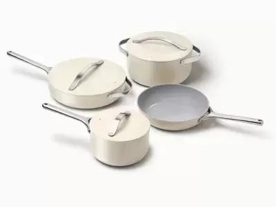 Caraway Ceramic Nonstick Aluminum 12-Piece Cookware Set in Cream