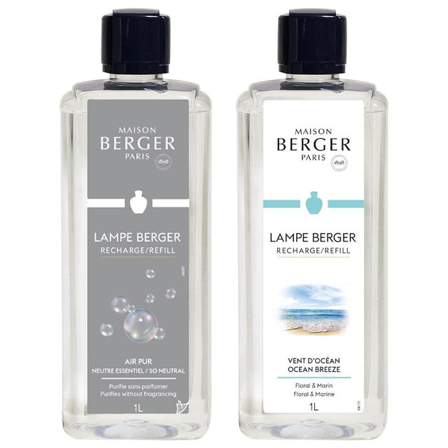 MAISON BERGER - Duo - Air Pur Neutral and Ocean Breeze - Lampe Berger Fragrance Refill for Home Fragrance Oil Diffuser - Air Freshener - 2 x 33.8 Fluid Ounces - 2 Liters