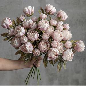 Thiccywoov 12 Pcs Faux Peony Stems Flowers Bulk Vintage Artificial Silk Peonies Stems Real Look Fake Peonies Branch for Vase Filler DIY Bouquet Centerpiece Home Indoor Outdoor Decor (Brownish)