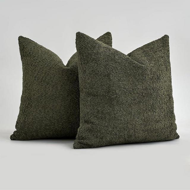 MOROCO Pillow Covers 20x20 Neutral Pillow Covers Textured Chenille Throw Pillows Set of 2 Farmhouse Throw Pillows Decorative Pillows for Couch Accent Pillows for Living Room, Olive Green