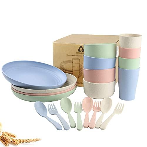 Wheat Straw Dinnerware Sets, Homienly 20pcs Unbreakable Microwave Dishwasher Safe Tableware Lightweight Bowls,Cups,Plates Set Reusable Dinner Plates Bowls set