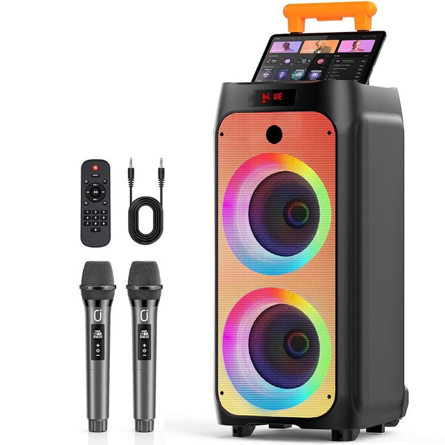 HWWR Karaoke Machine for Adults, Big Party Speaker with 500W Peak Power, Wireless PA System with Dual 8" Subwoofers, Disco Lights & 2 Microphones for Home Party Outdoor, Support USB/AUX/REC/TWS